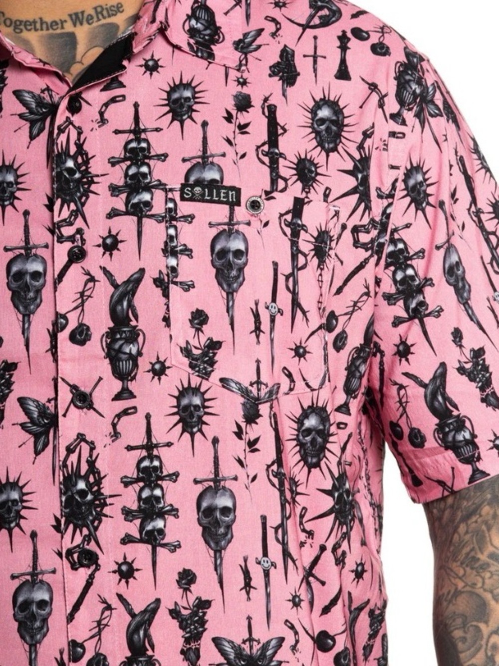 Sullen Pink Skull & Dagger Short Sleeve Button Shirt